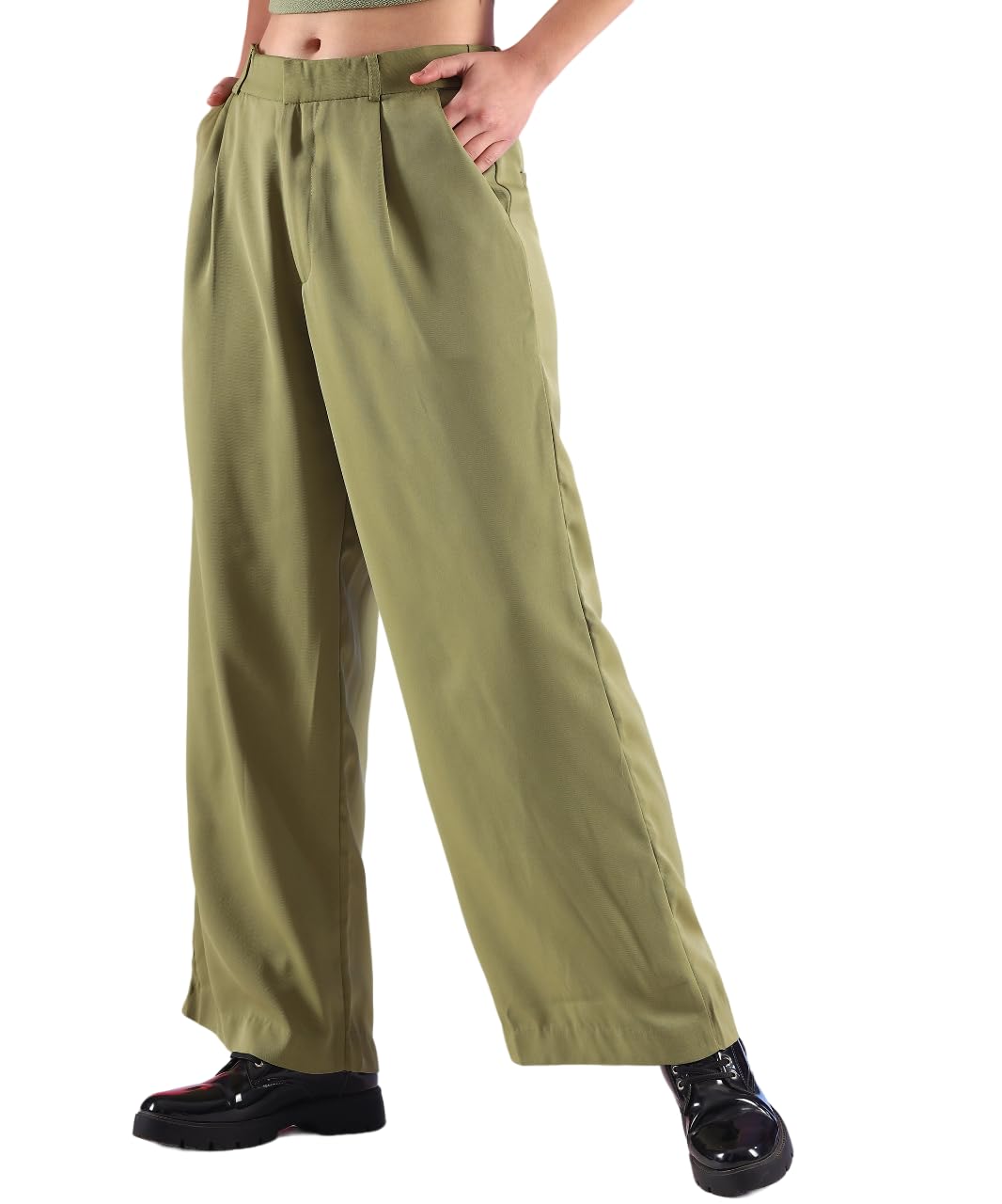 Women's Loose Fit High Rise Cotton Parallel Trousers-picture-19