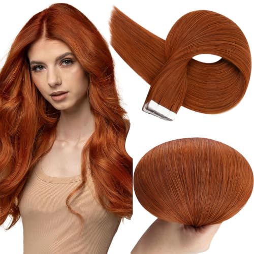 Full Shine Human Hair Tape In Extensions, Copper Flame 10 Inch