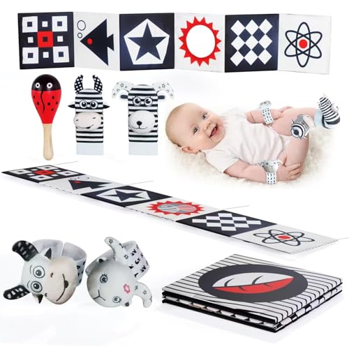 Image of Dazhshun 6 Pcs Black and White High Contrast Baby Toys for Newborn,Montessori Toys for Babies 0-6 Months Tummy Time, Sensory Newborn Soft Book for 0-3-6-12 Months Boys Girls Infants.