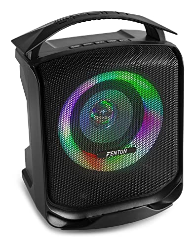 Fenton Sputnik 1, Altavoz Bluetooth con Radio pequeño portatil, LED Party con batería, Bluetooth 5.0, Micro SD, conexión USB, Incluye Radio FM, Altavoz con Luces, asa de Transporte, Color Negro