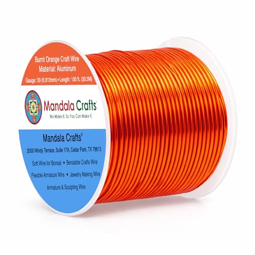 Image of Mandala Crafts 20 Gauge Anodized Aluminum Craft Wire for Jewelry Making - 100 FT Colored Flexible Burnt Orange Wire - Bendable for Bonsai Armature Crafting Sculpting