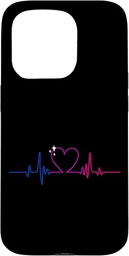 Funda bisexual para iPhone 15 Pro con bandera del orgullo y pulso de latido del corazón