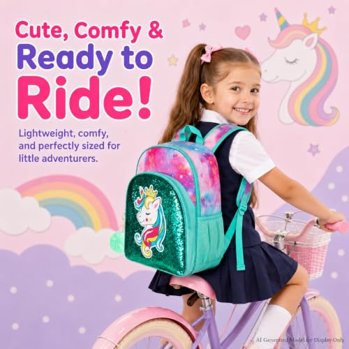 Image of 3PCS Unicorn Backpack for Girls, 16 inch Sequins Kids Bookbag with Lunch Box, School Bags for Elementary Preschool Kindergarten - Green