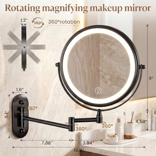 Espejo de maquillaje montado en pared con luz recargable miniatura 2