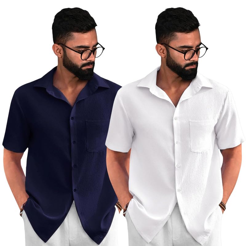 Image of Tee Projekt Solid Shirt for Men's ||Pop corn Shirt|| Solid Shirt for Men's|| Casual Shirt for Men||Half Sleeve Spread Collar Shirt for Men|| Pack of-2
