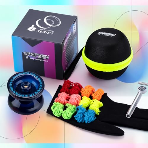 magicyoyo responsive yoyo k1 tug return yo yo hubstacks yo-yo for kids beginners dual purpose yo yo with unresponsive bearing storage bag  12 strings yo-yo glove 2 yo yo hubstacks dark blue