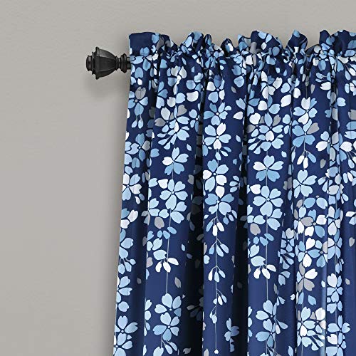 Lush Decor Weeping Flower Light Filtering Window Curtain Panels, Pair, 52" W x 84" L + 2" Header, Navy - Image 2