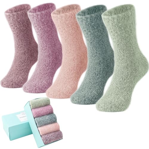 5 Pairs Fuzzy Soft Cozy Comfortable Socks for Women, Casual Sleep...