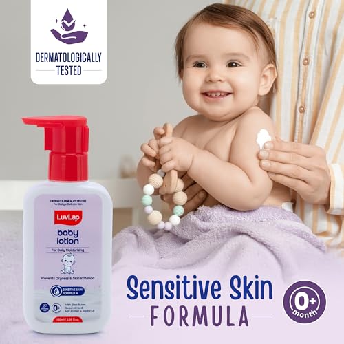 Image of LuvLap Baby Lotion with Milk Protein - 100ml, Suitable for Baby's Delicate Skin, 24 Hour Protection for Sensitive Skin, Shea Butter and VIT E, Paraben Free, Sweet Almond Oil, Dermatologically Tested