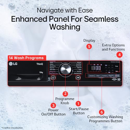 Image of LG 10 Kg, 5 Star, AI DD Technology, Steam Wash, Wi-Fi, 6 Motion DD, Fully-Automatic Front Load Washing Machine (FHP1210Z3O, Allergy Care, In-Built Heater, Touch Panel, 2026 Model, Onyx Black)