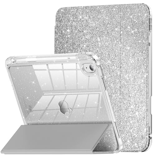 INFILAND iPad 11世代/10世代 ケース iPad(A16)11インチ 2025 / /10.9インチ 2022通用 子供用 女の子 かわいいグリッターカバー キラキラクリスタルクリアバック ペンシルホルダー 黄変防止 ローズ銀色