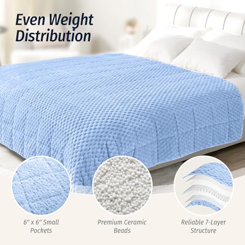 Image of Wemore Fleece Weighted Blanket for Adults (48 inch x 72 inch 15lbs, Blue), Dual Sided Cozy Soft Sherpa Heavy Blanket, 3D Imitation Turtle Shell Warm Jacquard Flannel Weighted Blankets