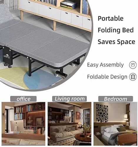 Image of DOLPHY Metal Folding Bed | Single Size with Double Layer Cotton Mattress | for Guests,Camping,Family,Hospitals etc | Easily Storable or Foldable- (Grey)