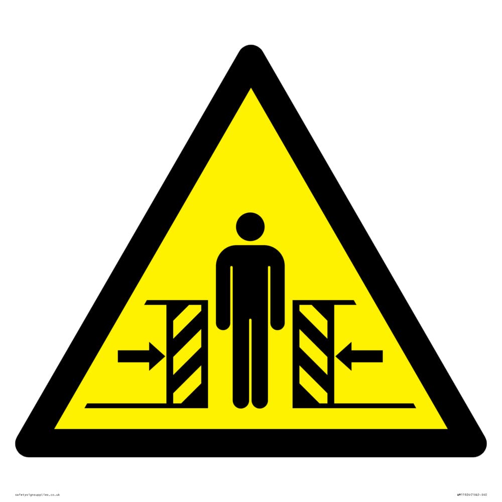 W019 Warning: Crushing Sign - 400x400mm - S40, Yellow/White