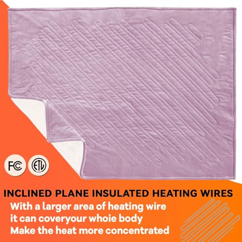 Image of Electric Blanket Pink Heated Throw - 50 inchx60 inch Super Soft Flannel Sherpa Heated Blanket with 6 Heating Levels, 1-9hrs Timer Auto Shut Off Fast Heating Over-Heated Protection
