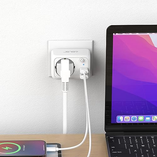 JSVER USB Steckdose 4000W mit 2 USB Anschluss,Steckdosenadapter USB Adapter Steckdose Schuko Stecker mit USB Ladegerät, Ladestecker USB mit Schalter für Phone und Haushaltsgeräte-Weiß