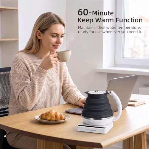 Image of Food Grade Silicone Electric Travel Kettle with Temperature Control, 0. 55L (Black)