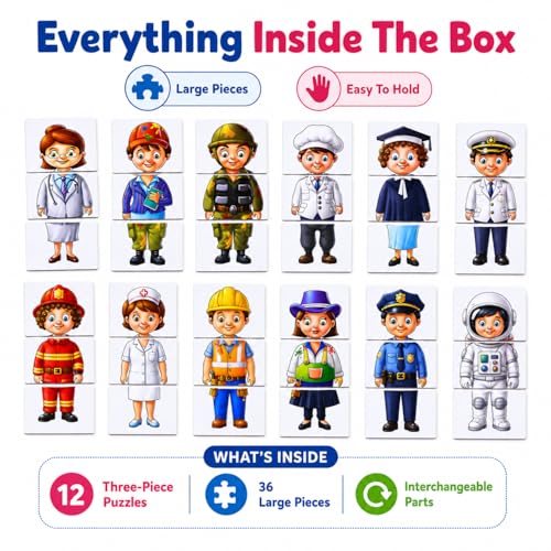 Image of Creative's Learn and Play | Educational Puzzle Game | Learn & Identify & Name 12 Important Community Helpers | Doctor, Painter, Lawyer, Teacher & More | Fun with Learn Game for 2 & Up Kids