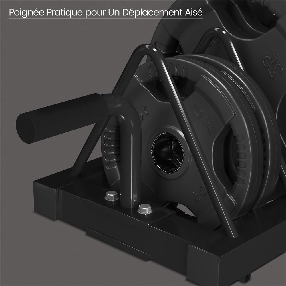 Yaheetech Support d’haltère Rack de Rangement Mobile pour Poids Disques Barres de Musculation avec Poignée de Transport et Roues 4 Compartiments Fitness Gym Noir | Organisateur de disques d'haltérophilie, 4 fentes pour plaques, support de plaques de fitne