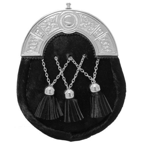 Preisvergleich Produktbild Tartanista - Herren Dress-Sporran für Kilts - Schwarzes Kuhfell & Troddeln über Kreuz