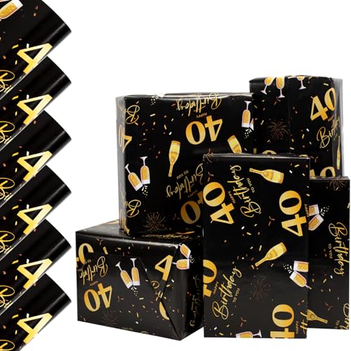 Vinuwu 6 Sheets 40th Birthday Wrapping Paper Birthday Gift for Women Men