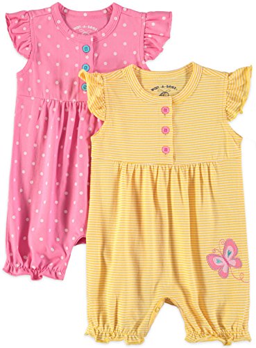 Wan-A-Beez Baby Girls' 2 Pack Graphic Short Sleeve Romper (Pink Butterfly, 6-9 Months)