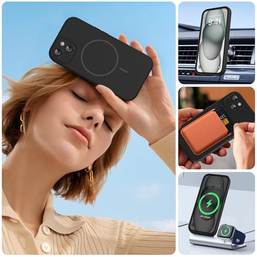 Image of Miracase Magnetic for iPhone 15 Plus Case, [Soft Anti-Scratch Microfiber Lining], Compatible with MagSafe, Liquid Silicone Shockproof Drop Protection Phone Case for 15 Plus, Black