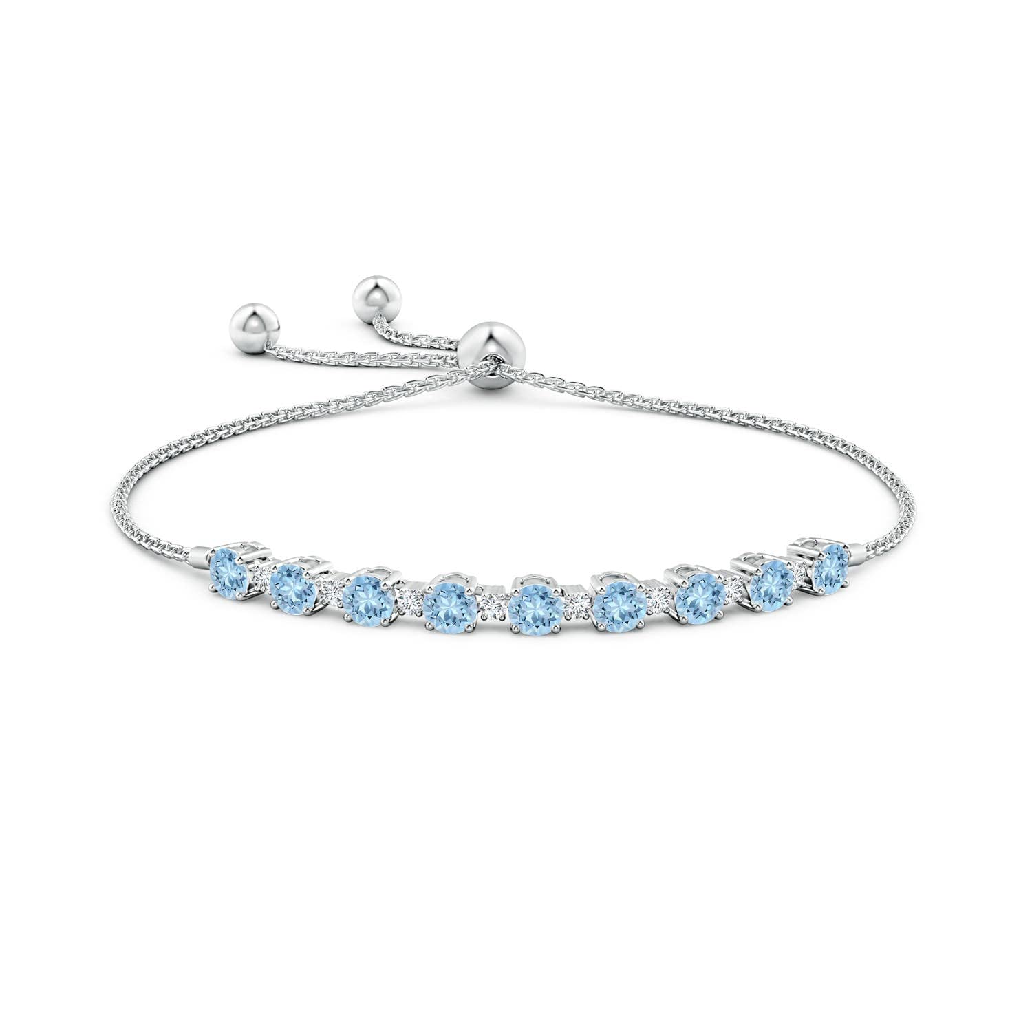 Angara Natural 1.8 Ct Aquamarine and 0.28 Ct Diamond Tennis Bracelet for Women in 14K White Gold (Grade-AAA | Size-4mm) | March Birthstone, Birthday, Engagement, Anniversary Jewelry Gift For Women