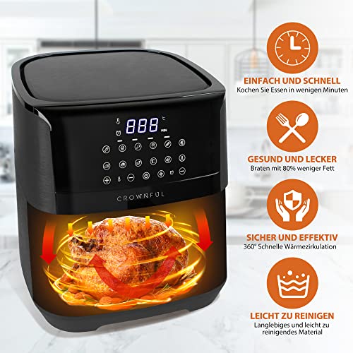 CROWNFUL Luftfritteuse 6,2L, XXL Heißluftfriteuse Elektrische 8 in 1 Öllose Herd, Heissluft Fritteusen mit LCD Touchscreen und 8 Voreinstellungen, präzise Temperaturregelung, Nonstick Korb – Bild 3