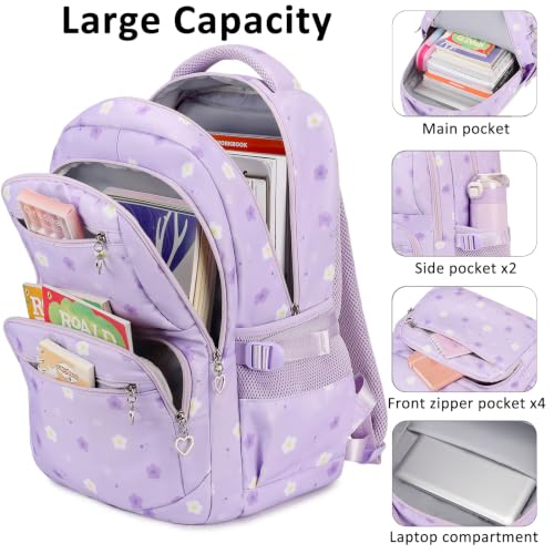 Joyfulife Flower Print Backpack for Girls Backpack with Lunch Box Cute Teen Kids Bookbags Kindergarten Elementary Middle School Bags Teen Casual Daypack - image 6