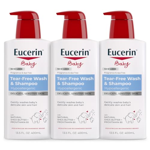 Image of Eucerin Baby Unscented Baby Shampoo and Body Wash, Hypoallergenic, Tear Free Shampoo and Wash with Pro-Vitamin B5 and Shea Butter, 13.5 Fl Oz Bottle 3 pack | Unscented Baby Shampoo and Body Wash with Pro-Vitamin B5 and Shea Butter, Hypoallergenic, Tear Free, Fragrance and Soap Free