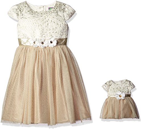 Dollie & Me Girls' Textured Knit to Glitter Mesh Special Occasion Dress