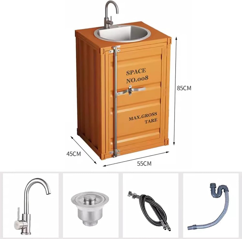 ZTGL Lavandino A Colonna Retro in Ferro Battuto, Lavabo da Appoggio con Lavabo in Acciaio Inox, Integrato Lavello Bagno Combinazione con Rubinetto E Tubo di Scarico,Nero,Without Mirror