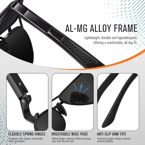 Polarized Sunglasses Men Womens Al-Mg Alloy Frame Spring Hinges Pilot Military Style UV400 Protection Driving4