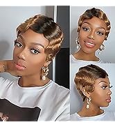 YOLANFAIRY Finger Ocean Wave Pixie Cut Wig Short Wigs Brazilian Human Hair Wigs For Black Women F...
