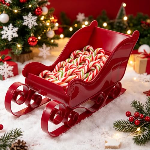 Christmas Sleigh Decor, Mini Sled Ornament Xmas Candy Tray Platter Dish Classic Sleigh for Holiday Outdoor Tabletop Sleighs