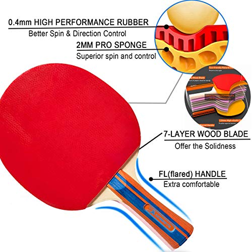 DOBESTS Table Tennis Set with Retractable Net, 2 Pro Ping Pong Paddle 6 Professional Game Balls Training Accessories Racket Bat Bundle Kit for Home Indoor or Outdoor (Orange-2)