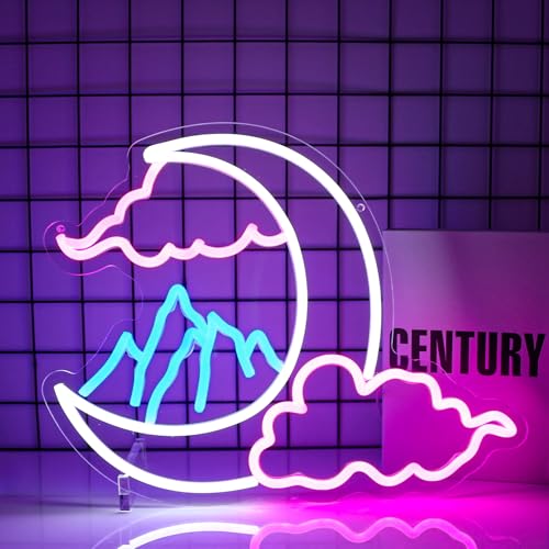 Image of Cloud Moon Mountain Neon Sign Led Neon Lights Neon Signs for Wall Decor Light Up Sign for Birthday Party Club Gift