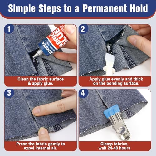 ALECPEA Permanent Fabric Glue Washable, 2-Pack Liquid Stitch for Clothing, Professional Gel Adhesive for Patches, Rhinestones & DIY Crafts, Includes 2 Clips & 1 Stirring Stick, 29.5g x 2 — view 7