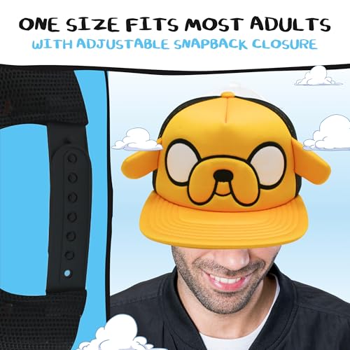 Image of Adventure Time Trucker Hat, Jake The Dog Adult Adjustable Snapback Baseball Cap with Flat Brim and 3D Ears, Multi, One Size