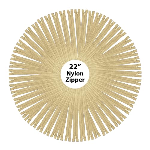 Image of Mandala Crafts 60 PCs Khaki Closed-End 22 Inches Nylon Zippers for Sewing
