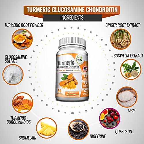 Turmeric Curcumin With Black Pepper - Bioperine Plus Ginger Glucosamine Chondroitin Msm And Boswellia - Joint Support And Inflammatory Relief Supplement With Antioxidant Properties. (1 Bottle) #TOP3