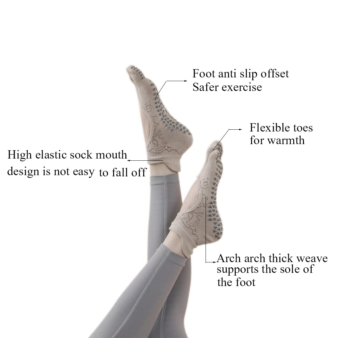 HRUIFENG Women's Five-Toed Non-Slip Toe Socks, Suitable For Ballet, Yoga, Pilates, Barre Fitness Non-Slip Socks. 2 Pairs (set-B), 5-10