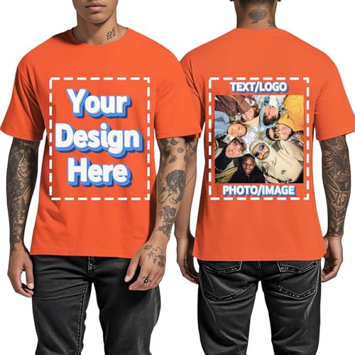 Custom T Shirts for Men Personalized Shirt with Front & Back Print Design Your Own Tee with Logo Text Picture - Orange