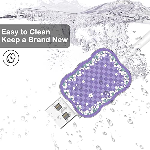 Image of Cute Flower Phone Charger Cable Protector for Samsung Android USB Charger Wave Shape,Colorful Checkered Pattern 4 PCS USB Cable Protectors,Phone Cord Protector for Women Girls,USB Charger Saver