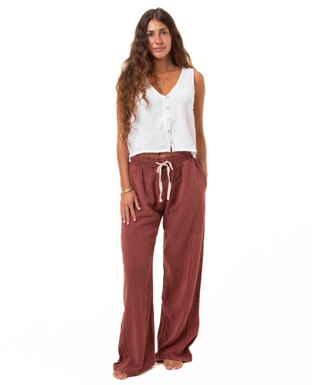 Women's Cotton Crepe Poplin Beach Pants – Smocked Waist, Front & Back Pockets & Longer Length for a Relaxed Fit-image-27