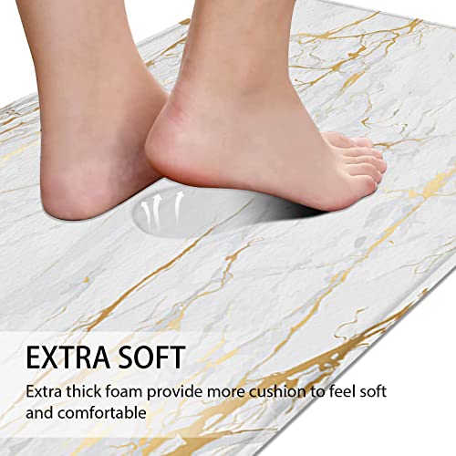 Baoeryaa Kitchen Mat 2 Pcs Anti Fatigue Kitchen Mats For Floor Gold Marble Kitchen Floor Mat Non Slip & Waterproof Ergonomic Comfort Memory Foam Mat Accessories For Kitchen Floor Sink Office Laundry #TOP3