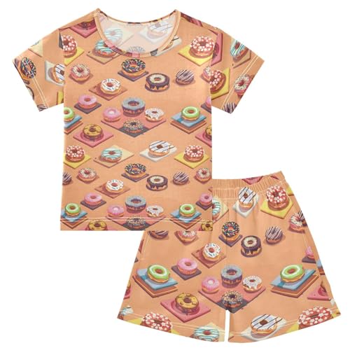 ALAZA Donuts 3D Pajamas Short Sleeve 2 Piece Sleepwear Top and Bottom Pajama Set Unisex