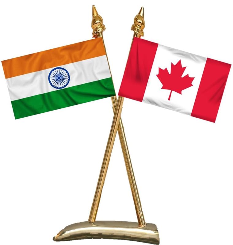 CANADA & INDIA Miniature Flags - Shining & Bright Cotton Cloth with Criss-Cross Classy Brass Base Table Stand-image-9