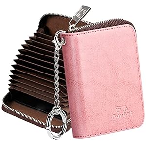 FurArt Porte-cartes de crédit, avec fermeture éclair, pour homme et femme, anti-RFID, porte-clés, taille compacte, rose, Compact, Portefeuille RFID